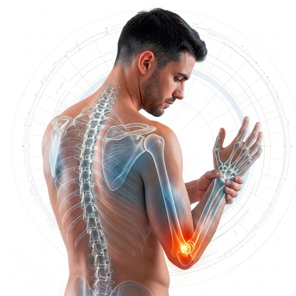 Golfer's elbow medical assessment illustration